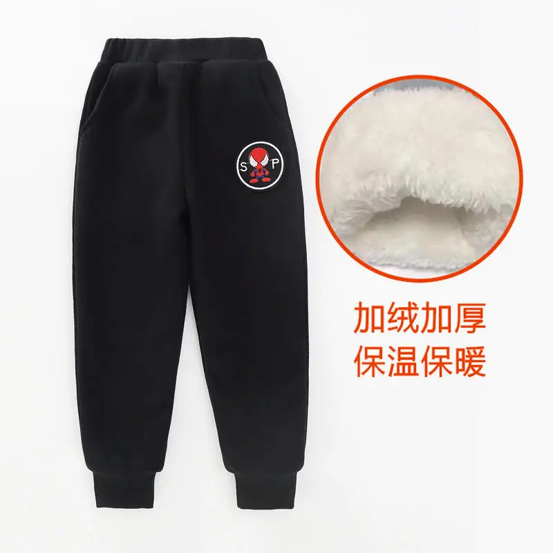 Winter Warm Pants Kids Boys Plus Velvet Trousers Baby Casual Sports Elastice Waist Fashion Pants Girls Children Thick Pants - Цвет: super black