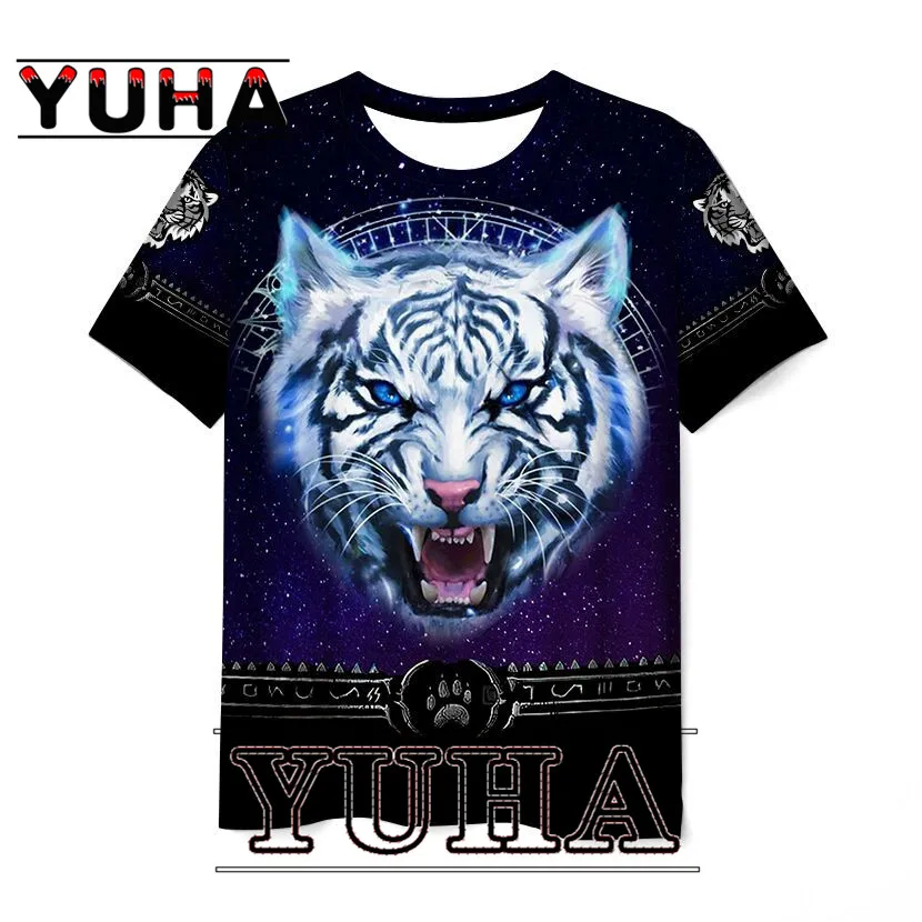 

YUHA Fashion Trend 3D printing Tiger Men T-Shirt Casual O-Neck Summer Selling Short Sleeve Oversized T-Shirt Comfortable StreetT