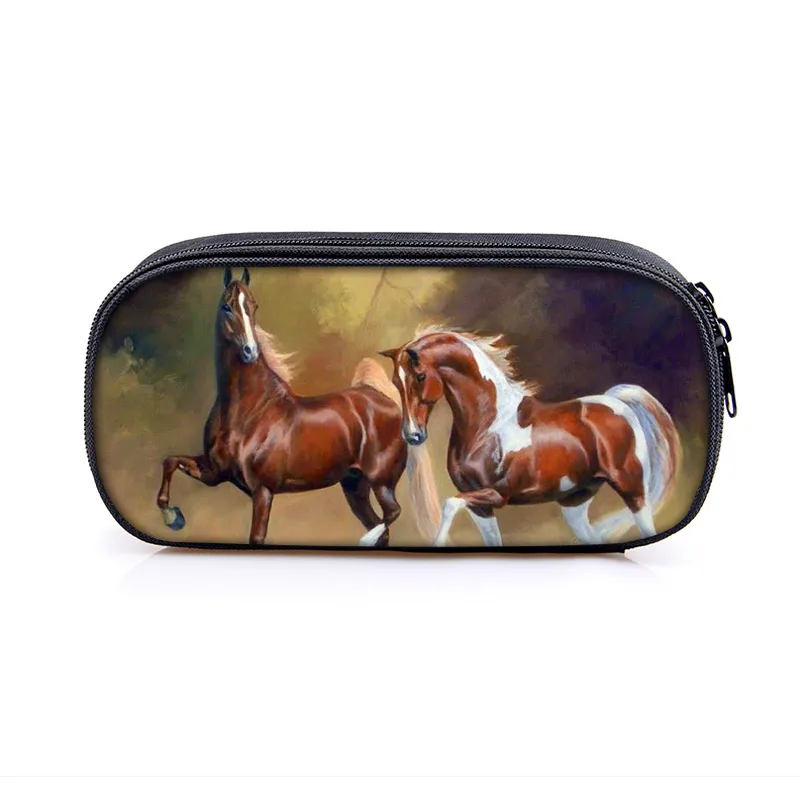 Galloping Animal Black Horse Print  Pencil Bag Ladies Cosmetic Bags For Young Boys Girls Pencil Case Children School Supplies 2