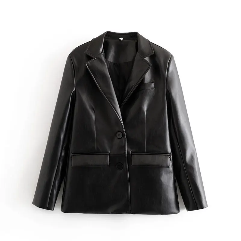 

Western Style WOMEN'S Dress 2020 Spring And Autumn New Style Two-Button Blazers PU Jacket A8gs1521
