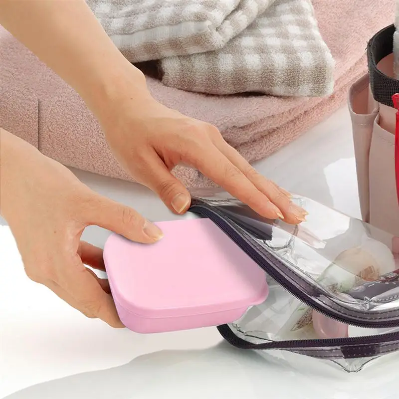 2pcs Portable Soap Box Soap Storage Case Soap Container Bathroom Soap Holder for Home Travel Blue and Pink