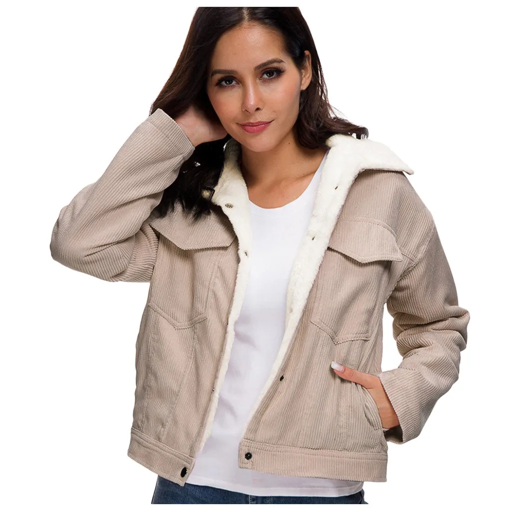 Deep Khaki Новые пальто и куртки женские толстые зимние теплые пальто с подкладкой модные вельветовые куртки Вельветовая верхняя одежда chaquetas mujer# B20 - Цвет: Deep Khaki