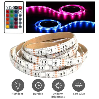 

Color Changing LED Strip Lights 24 Keys Remote Controlled Indoor Outdoor Battery Powered DIY Self Adhesive IP65 Waterproof RGB