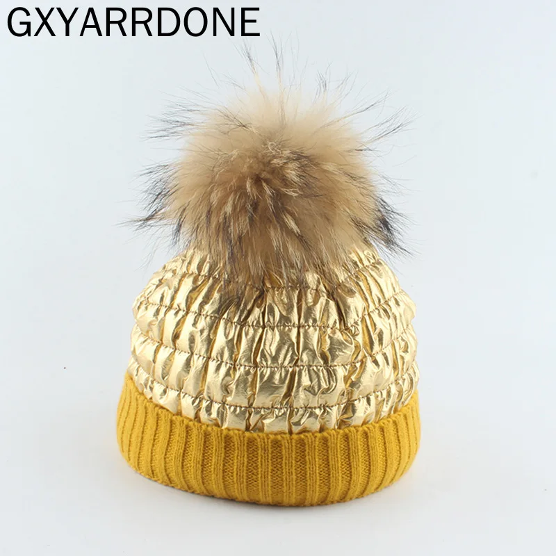 

2020 New Windproof Beanies Girls Boys Winter Pompon Hats For Kids Warm Knitted Ski Cap Big Real Fur Pompom Hat