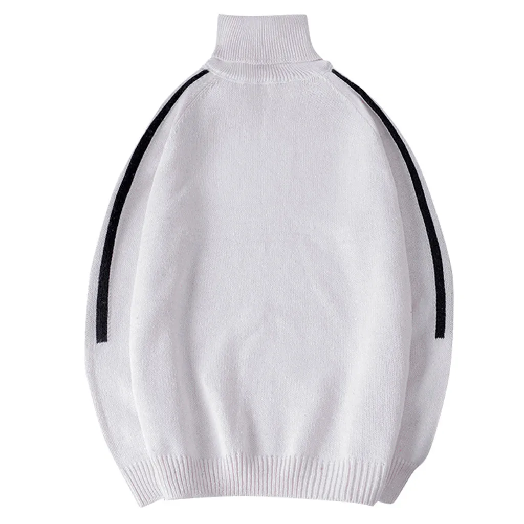 Pull homme мужская осенне-зимняя повседневная тонкая белая полосатая декоративная водолазка с длинными рукавами для мужчин вязаный свитер Топ Блузка - Цвет: Белый