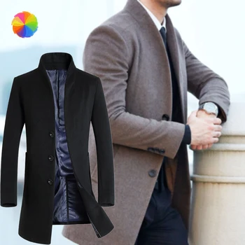 

Business casual men's long coat winter spring single-breasted wool coat XBFF