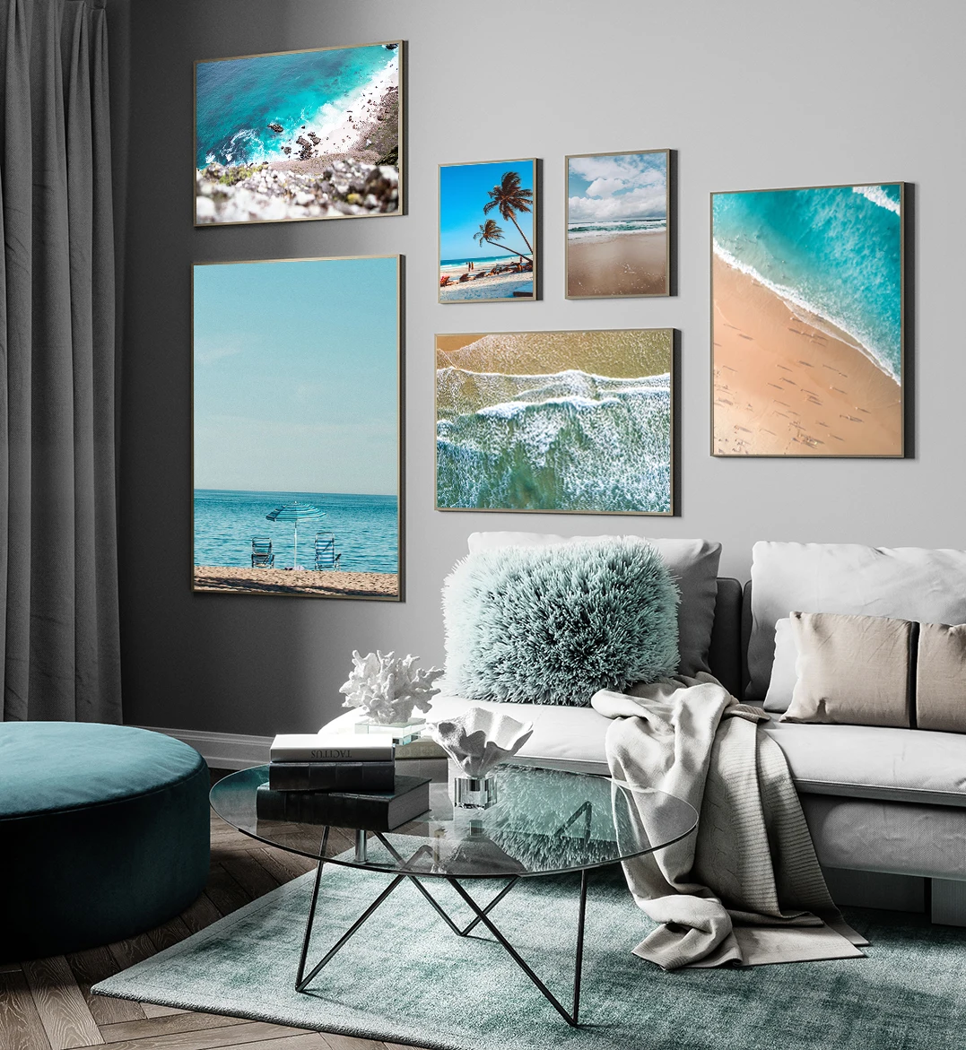 

Ocean Waves Overhead Picture Nature Scandinavian Poster Nordic Decoration Sandy Beach Print Wall Art Canvas Painting Living Room