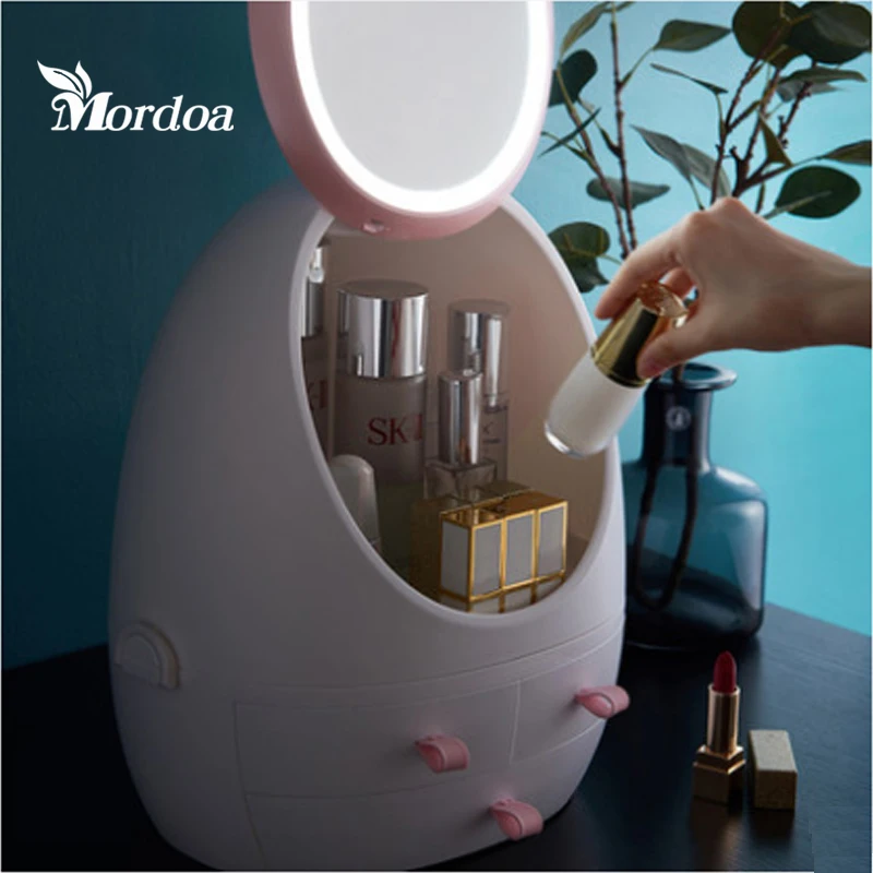 Mordoa светодиодный зеркальный ящик для хранения макияжа светодиодный зеркальный Настольный ящик для хранения большой емкости водонепроницаемый