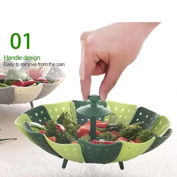 

Cookware Silicone Steaming Food Basket Mesh Silicone Steamer Folding Food Fruit Vegetable Vapor Cooker Dish Steamer Drain Basket