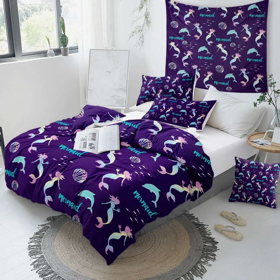BeddingOutlet Комплект постельного белья с русалочкой для девочек, мультяшный пододеяльник для детей, розовые покрывала, Морская ракушка, домашний текстиль, комплект из 3 предметов