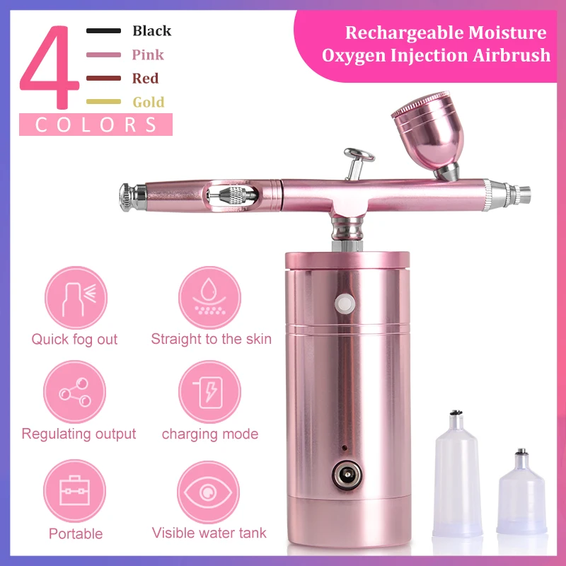 Mini Rechargeable Airbrush Pink Portable Moisture Injection Paint Spray Gun Multiple Capacity For Beauty Colorful Sprayer Pen
