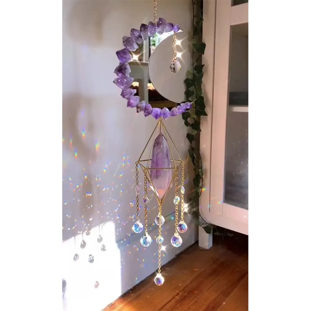 Crystal Suncatcher Prism Window Rainbow Maker Moon Crystal Ball Amethyst Pendant Sun Catcher ​Hanging Ornament Garden Decor