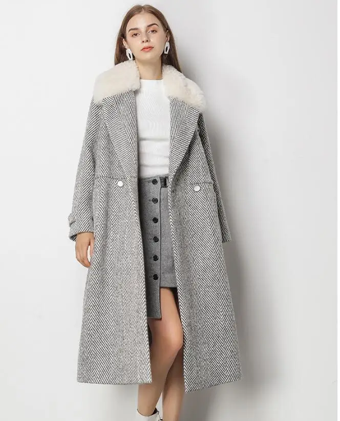 Пальто с натуральным мехом, осенне-зимнее пальто, женская одежда, Корейская винтажная шерстяная куртка, женские топы, овечья шерсть, Abrigo Mujer ZT3595