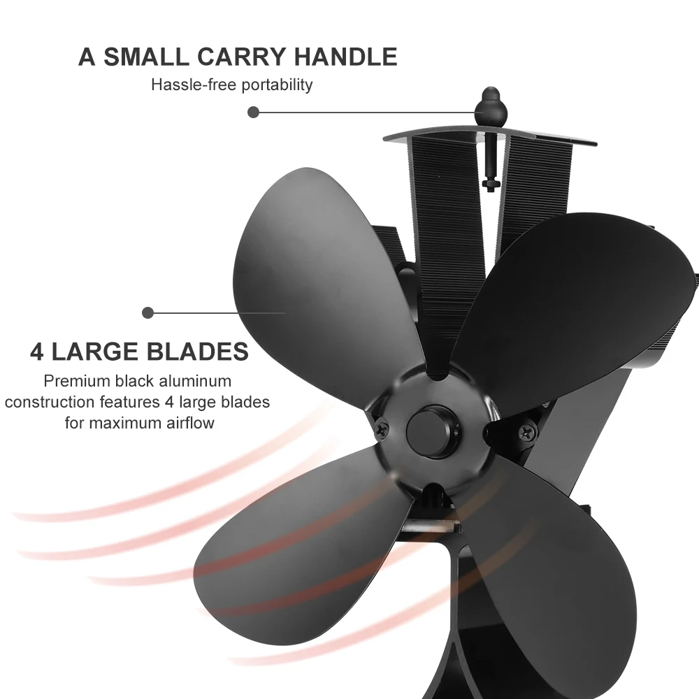 Черный камин 4 лопасти вентилятор для печи, работающий от тепловой энергии komin древесины горелки экологически чистые тихий вентилятор дома эффективное распределение тепла
