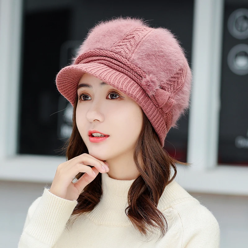Для женщин Rrabbit мех ball cap хип-хоп зимняя шапка для девочек трикотажные шапки Скалли бини шапки бренд женский головной убор из плотной ткани 55-58 см