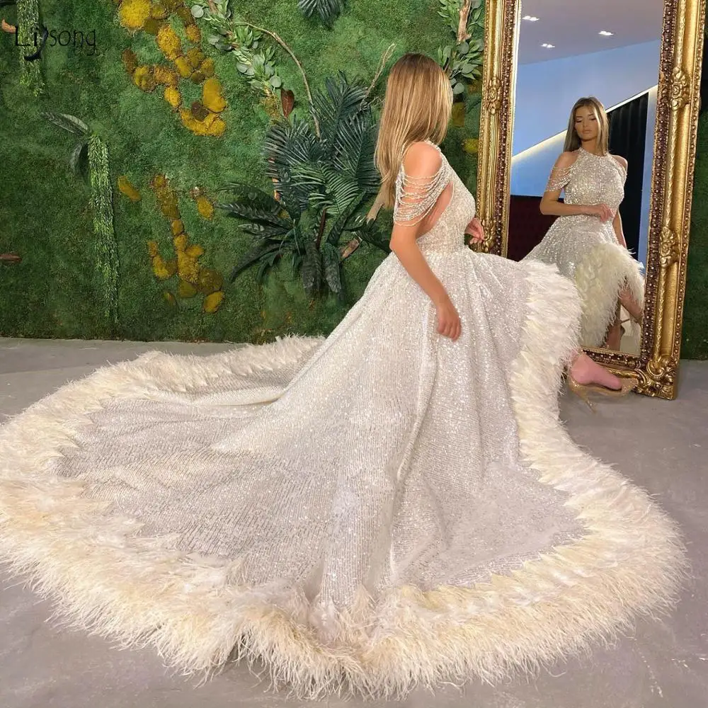 

Роскошные Длинные вечерние платья с перьями, Украшенные бусинами, кристаллами, для официального мероприятия, выпускного вечера, вечеринки, сексуальные платья с открытой спиной, современное платье для особых случаев