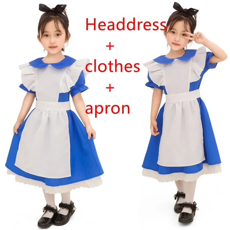 

Kids Girls Blue Alice Costume Alice In Wonderland Party Maid Lolita Cosplay Grils Dress Halloween Princess Fancy Dress Up Outfit