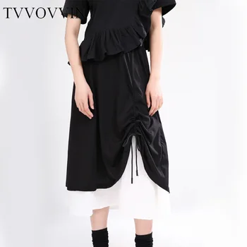 

TVVOVVIN NEW 2020 Summer Fashion Womens Dark Drawstring Irregular Skirt Black And White Patchwork Irregular Skirt Female M005