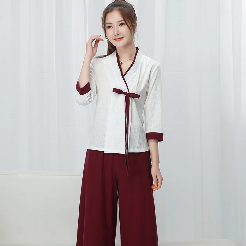beauty clothing chinese style beautician medical work clothes spa massage uniform women sets female sauna foot bath suit - Цвет: color3