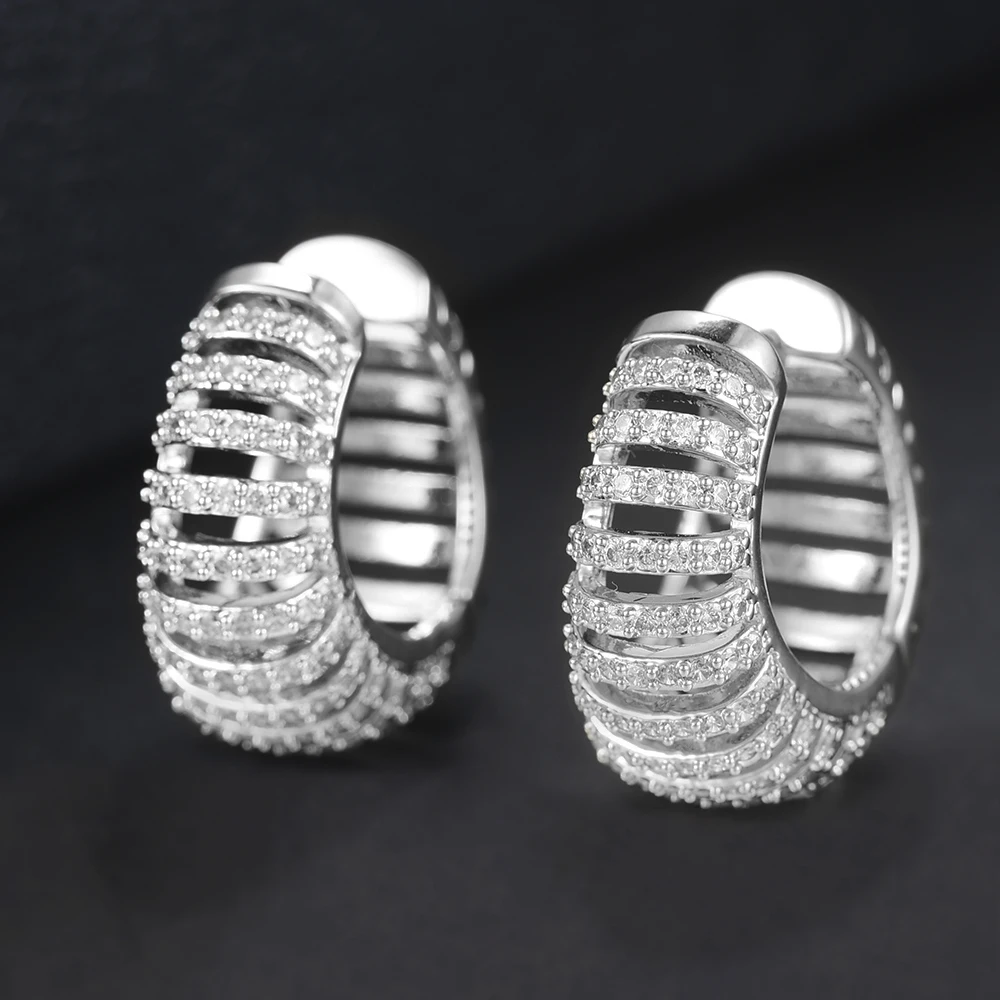 

LARRAURI Charming Shiny Clear Crystal Hollow Earrings Trendy Jewelry For Women Silver Gold Hoop Earrings Accessories