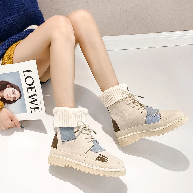Зимние ботинки; модные женские ботинки; botas mujer invierno; коллекция года; ботильоны на платформе со шнуровкой; Повседневная обувь; женская нашивка для работы; Zapatos De Mujer
