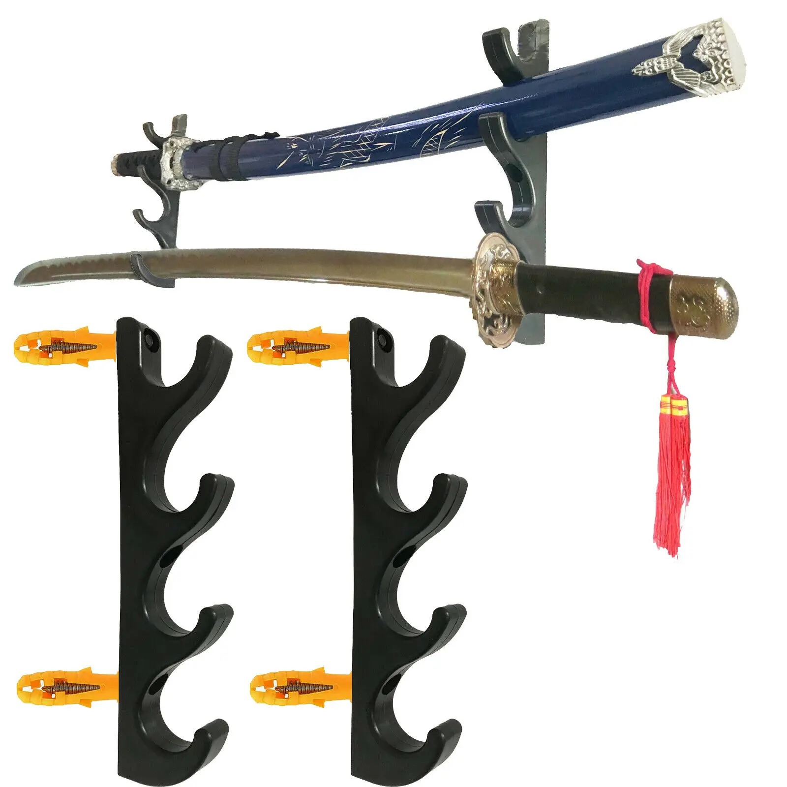 4-Tier Wall Mount Samurai Sword Katana Holder Stand Hanger Bracket Rack Display 2pcs/lot