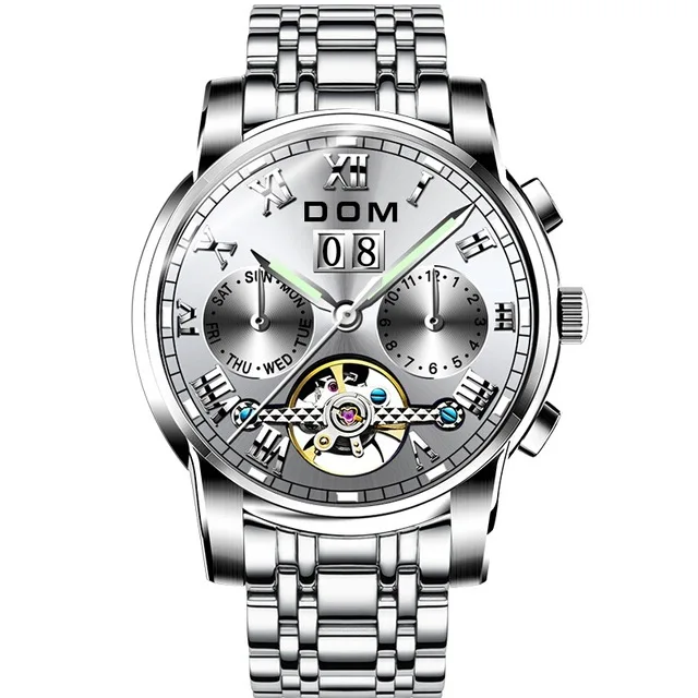 DOM оригинальные часы для мужчин автоматические механические часы с турбийоном Роскошные модные спортивные часы из нержавеющей стали для мужчин s Relogio Masculino - Цвет: White