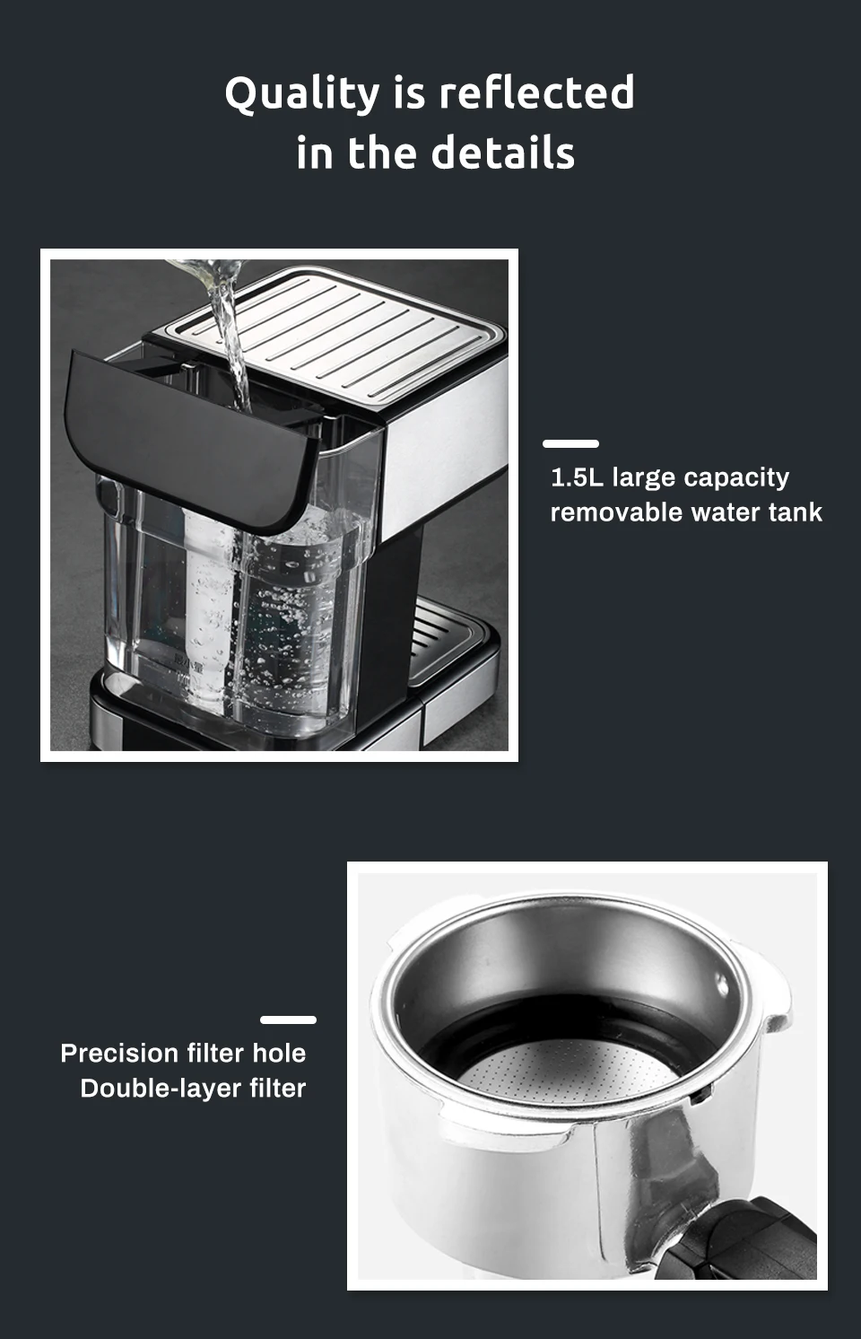 HiBREW 20 Bar Espresso inox Semi Automatic Coffee Machine Cafetera H5