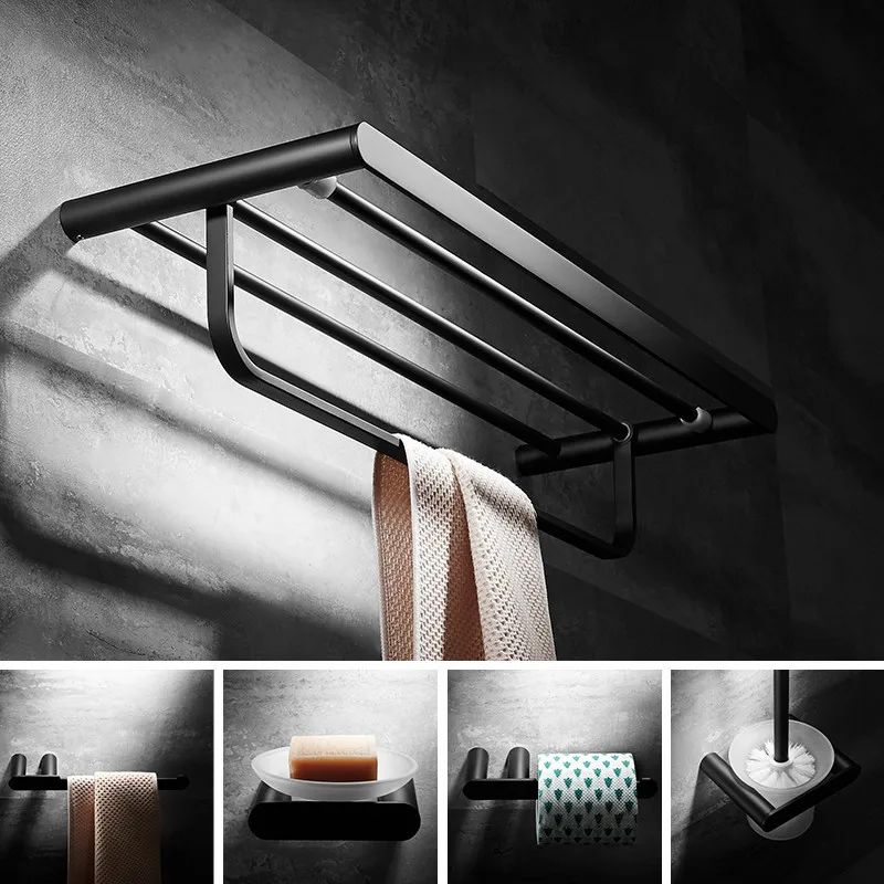 Black Bathroom Accessorie Set 304 Stainless Steel Towel/Paper Rack/Ring Toilet Brush Holder Glass Shelf Soap Dish Bath Hardware | - Цена: 1 070,92 - 10 229,43 руб.