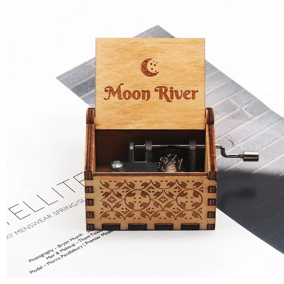 Moon River Деревянная ручка Симпсон игра престолов Звездные войны музыкальная шкатулка Тема деревянная музыкальная шкатулка - Цвет: Moon River