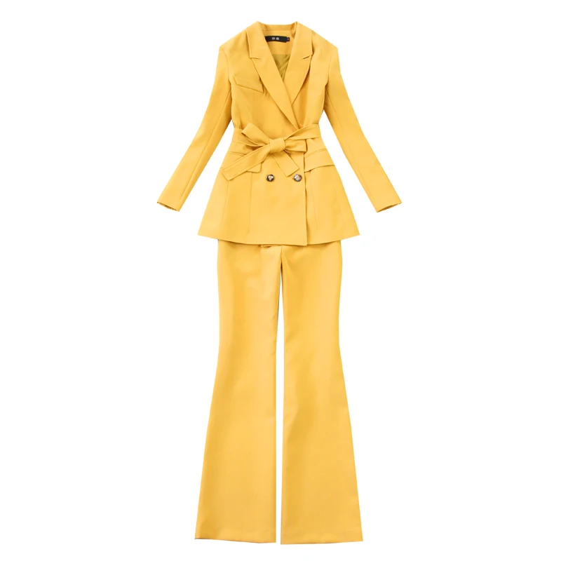 

High quality ladies blazer pants suits two-piece office workwear 2020 Spring and autumn elegant women's jacket Flared trousers