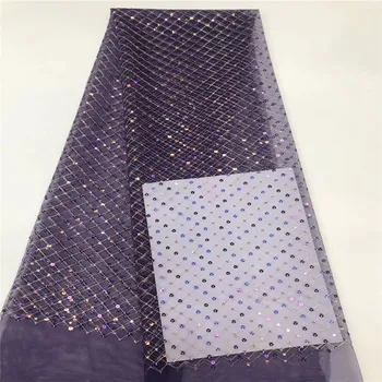 

African Sequins Lace Fabrics 2020 Purple /gold High Quality French Lace Fabric Nigerian Tulle Lace Fabrics For Wedding Dress