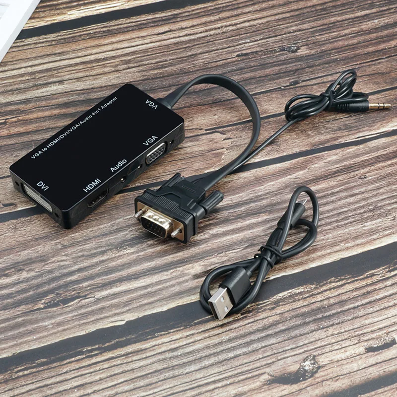 Горячая 4-в-1 VGA к VGA HDMI DVI переходник аудио Выход конвертер для настольных ПК BUS66