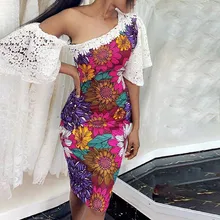 Кружевное платье с открытыми плечами, облегающее женское платье с цветочным принтом, летнее платье, элегантные женские платья для вечеринок, vestido