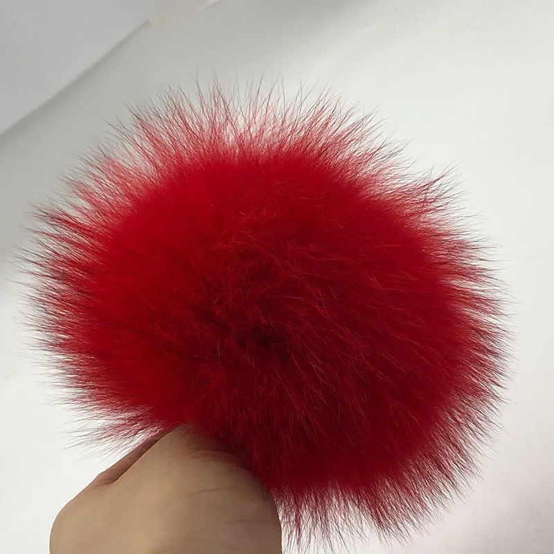 15 см натуральный животный Hairball Hat помпон ручной работы DIY действительно енот большой волос шар шляпа помпон с пряжкой