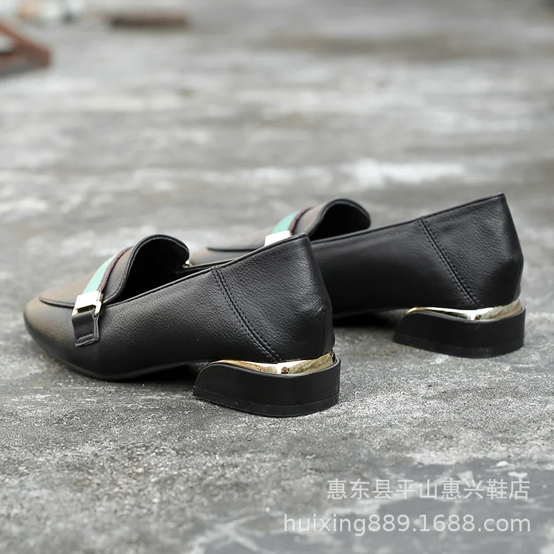 

2020 Spring British-Style Small Leather Shoes Semi-high Heeled Versatile Shoes Women's Chunky-Heel Slip-on Loafers 1745-1