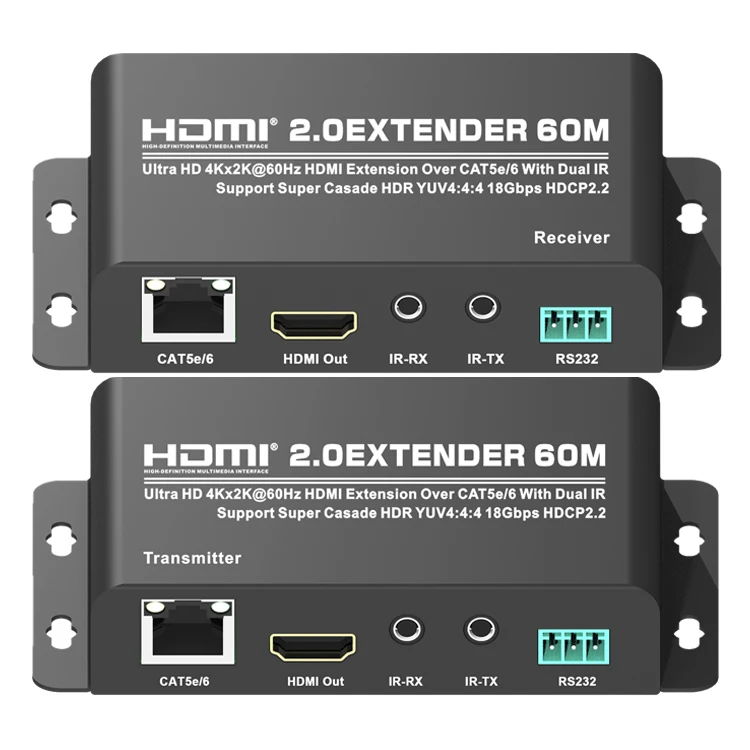 До 197Ft/60 M, HDMI2.0 удлинитель с HDMI Loop-out 18 Гбит/с 4 k@ 60 Гц ИК пульт дистанционного RS-232 по IP Cat6/5E конвертер передатчик