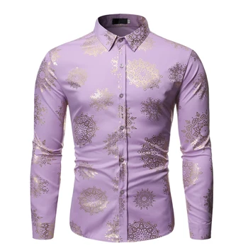 

Men's Shirts Fashion Bronzing Printing Long Sleeve Shirt Male Flower Blouse for Man Casual Top Autumn New
