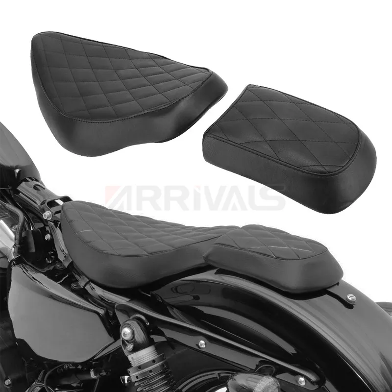 Motorcycle Black Artificial Leather Rough Crafts Diamond Driver Seat+ Rear Passenger Seat For