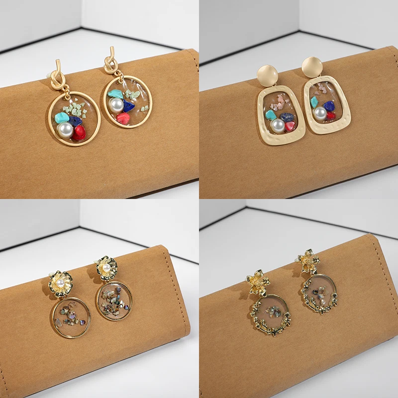 

2019 Bohemian Acrylic Round Geometric Dangle Earring for Women Charm Shell Statement Flower Drop Earring Vintage Gold Jewelry