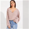 SHEIN, однотонный топ с заниженным плечом, трикотажный эластичный Топ, Женский весенне-осенний длинный рукав, v-образный вырез, Женские повседневные футболки топы