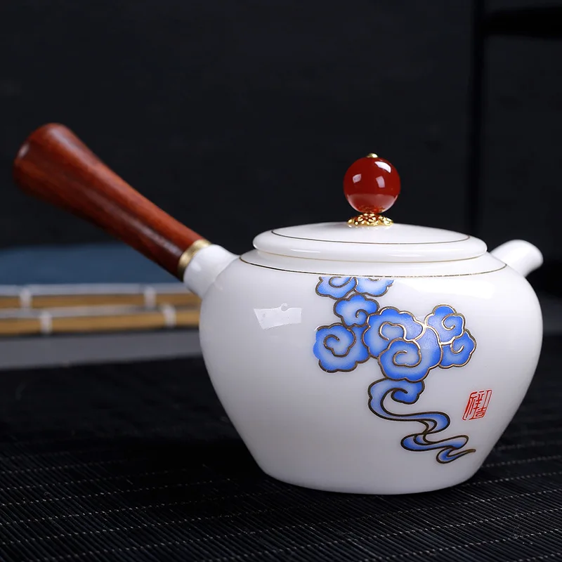 

Manufacturers Direct Selling Dehua Blue Pattern White Jade White Porcelain Creative Side Teapot a Generation of Fat Support Cust