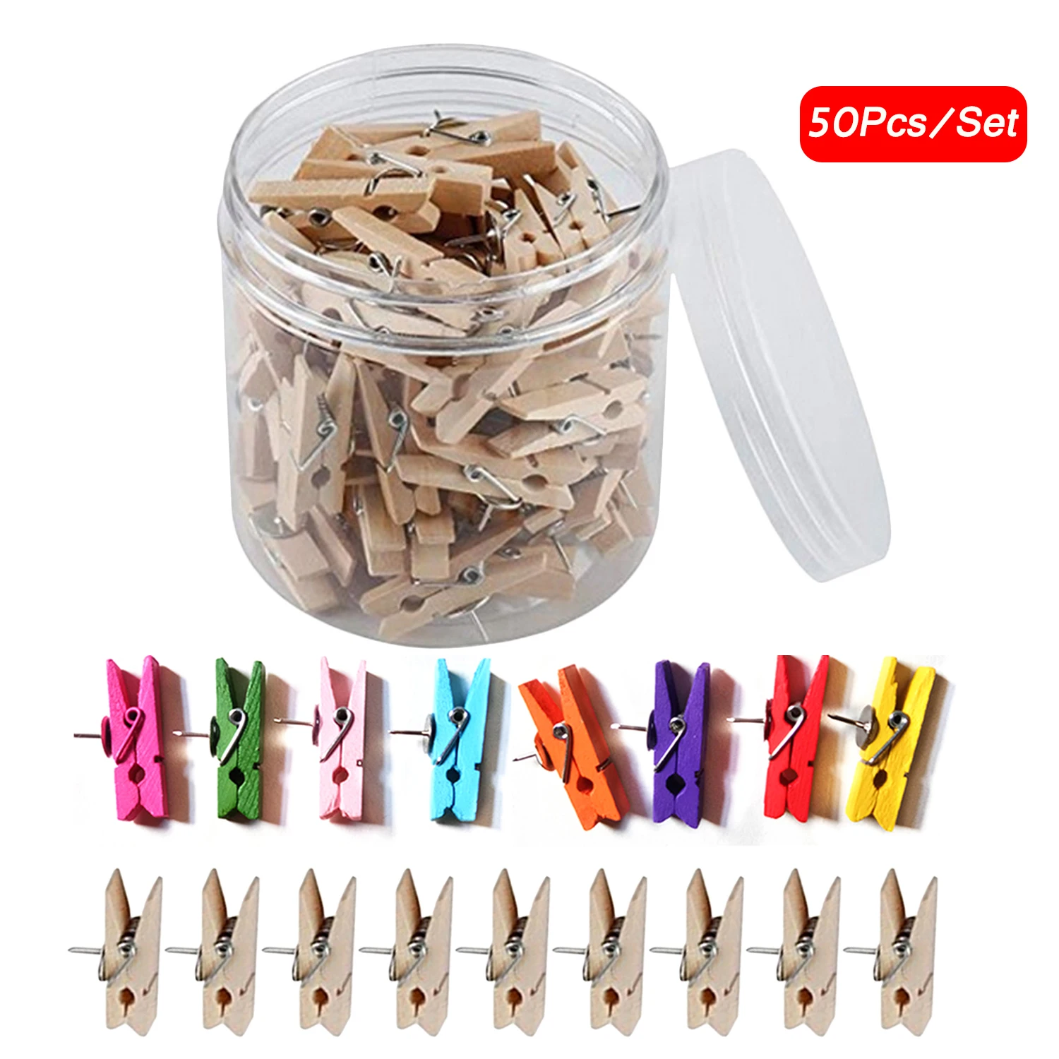 50 Uds. De alfileres de madera creativos de 3,5 cm para casa, oficina, cocina, lugar de trabajo, escuela, fotos de pared de clase, tablero de mapas de corcho