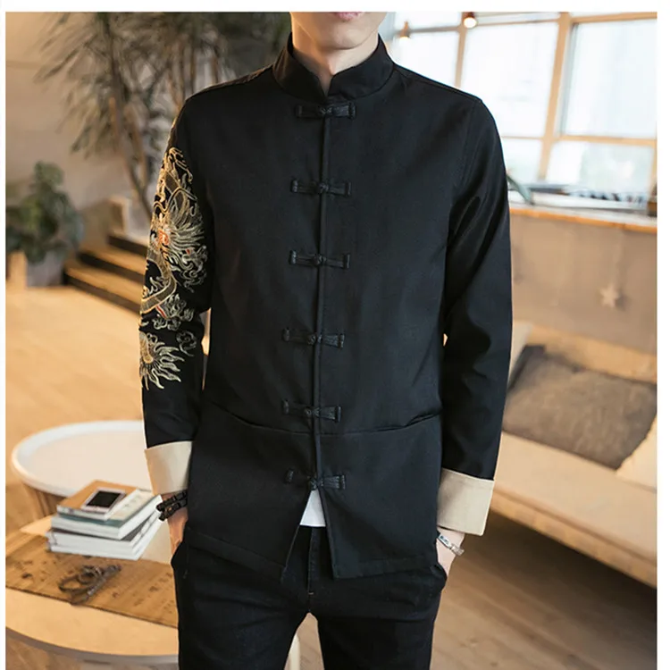 Chinese Traditional Men's Wedding Formal Tang suits Jacket + Pants youth slim fit casual Embroidered Dragon Zhongshan Clothing