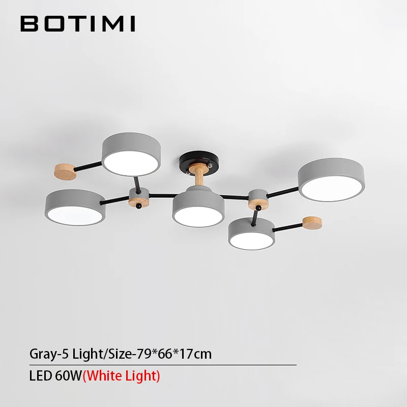 Gray-5-White Ligth BOTIMI современный дизайн 220 В светодиодный светильник с серым металлическим абажуром для гостиной, белый Железный потолочный светильник для домашнего освещения - Цвет абажура: Gray-5-White Ligth