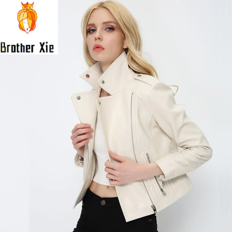 

Real Leather Jacket New Spring Autumn Sheepskin Coats Women White Shorts Womens Sheepskins Zipper Sheepskin Coat Female Jacket