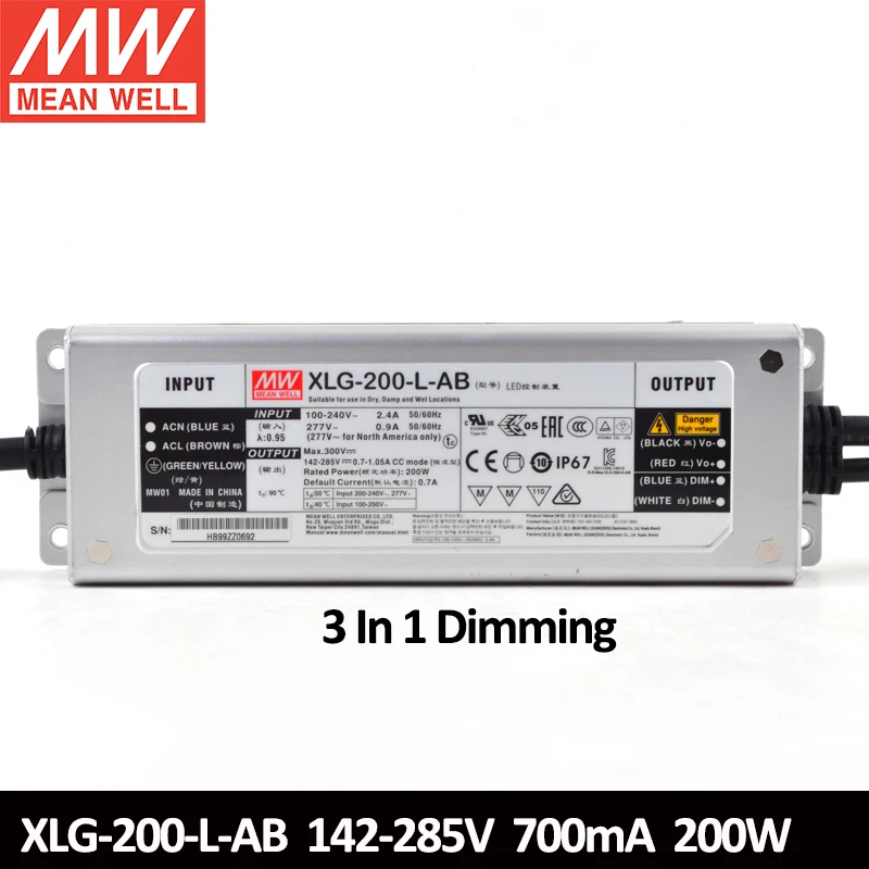 Тайваньская компания MEAN WELL Xlg 200 Series 200W источник постоянного питания 12V 24V 700mA 3500mA 3