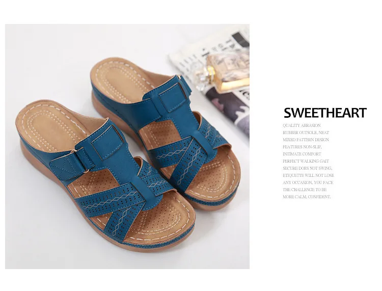 2022 Summer Women Wedge Sandals Premium Orthopedic Open Toe Sandals Vintage Anti-slip Leather Casual Female Platform Retro Shoes