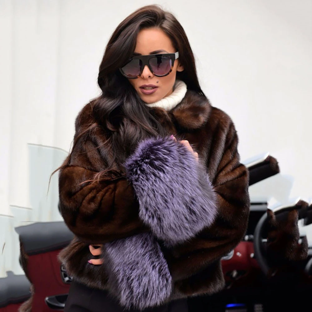 TOPFUR, новая мода, зимние женские короткие пальто, полный рукав, натуральный мех, пальто для женщин, натуральный мех норки, пальто с воротником с отворотом