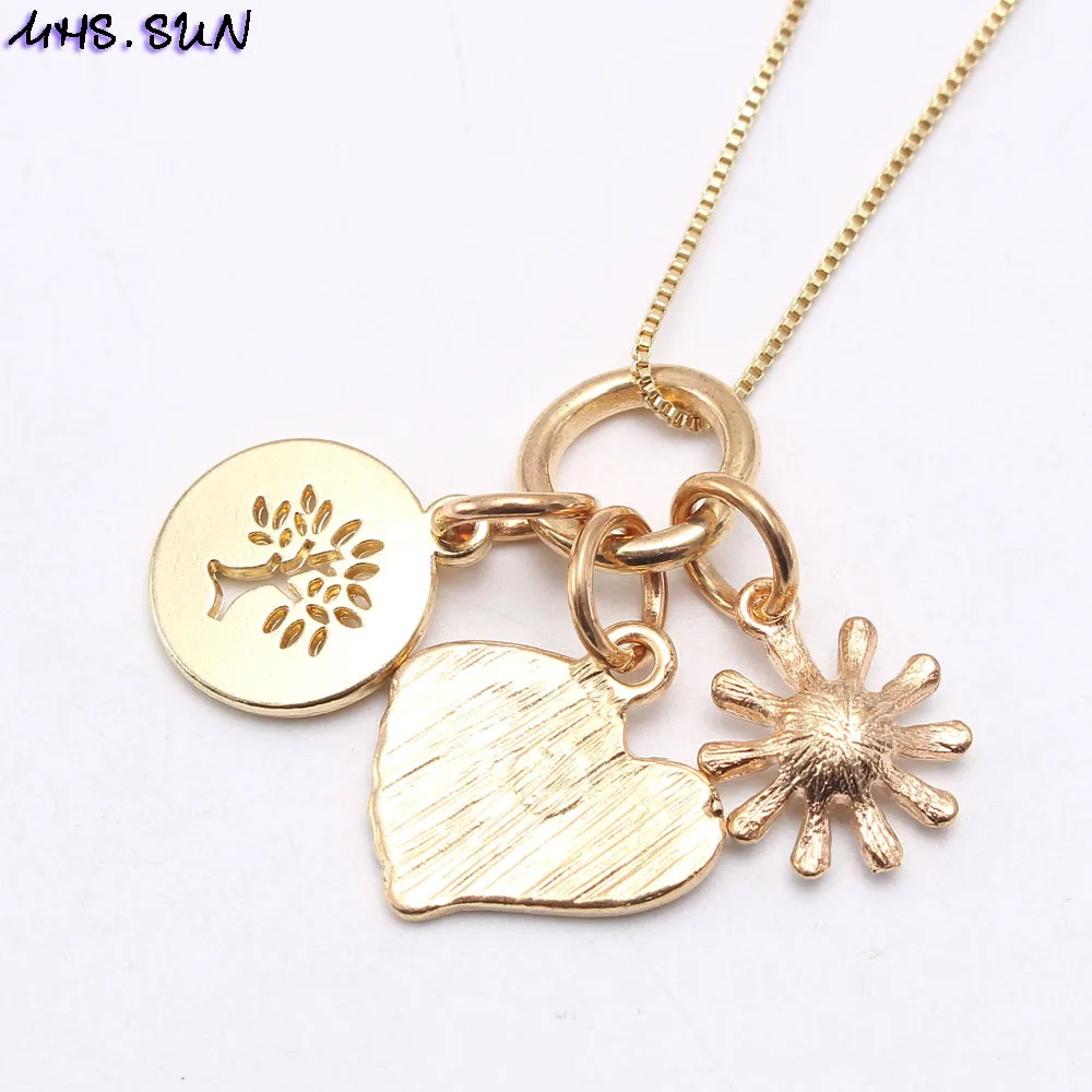 MHS.SUN Fashion Design Kids Girls Heart Flower Key Pendants Necklace Baby Child Charming Chain Necklace Jewelry Accessories New